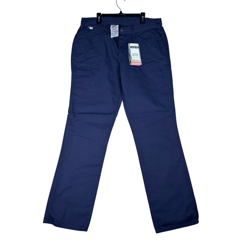 Carhartt Womens FR Rugged Flex Canvas Pant 12 Regular Navy Blue 102689-410 NEW